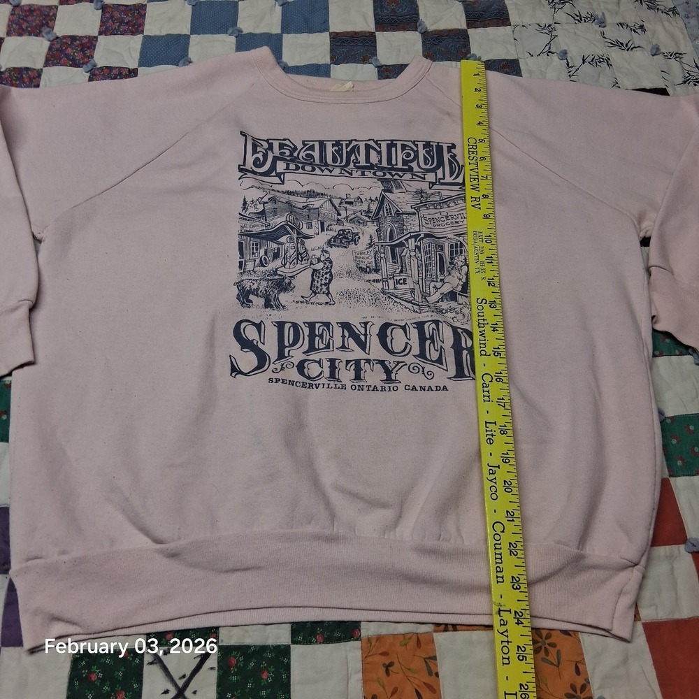 Vintage Downtown Spencer City Canada Pink Sweatshirt Size‎ Large - Picture 4 of 9